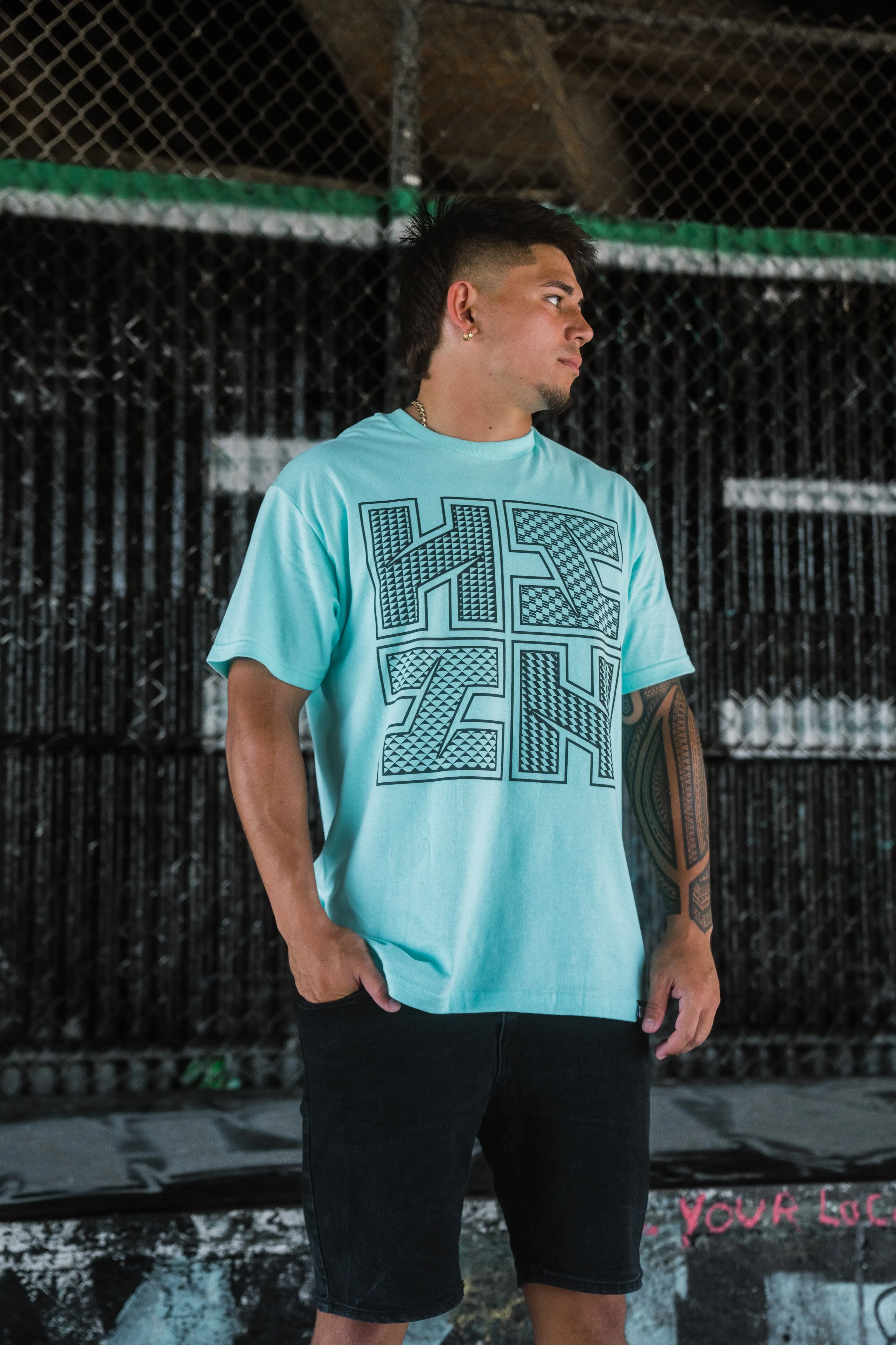 SLIT LOGO TRIBAL MINT T-SHIRT (ALL SALES FINAL)