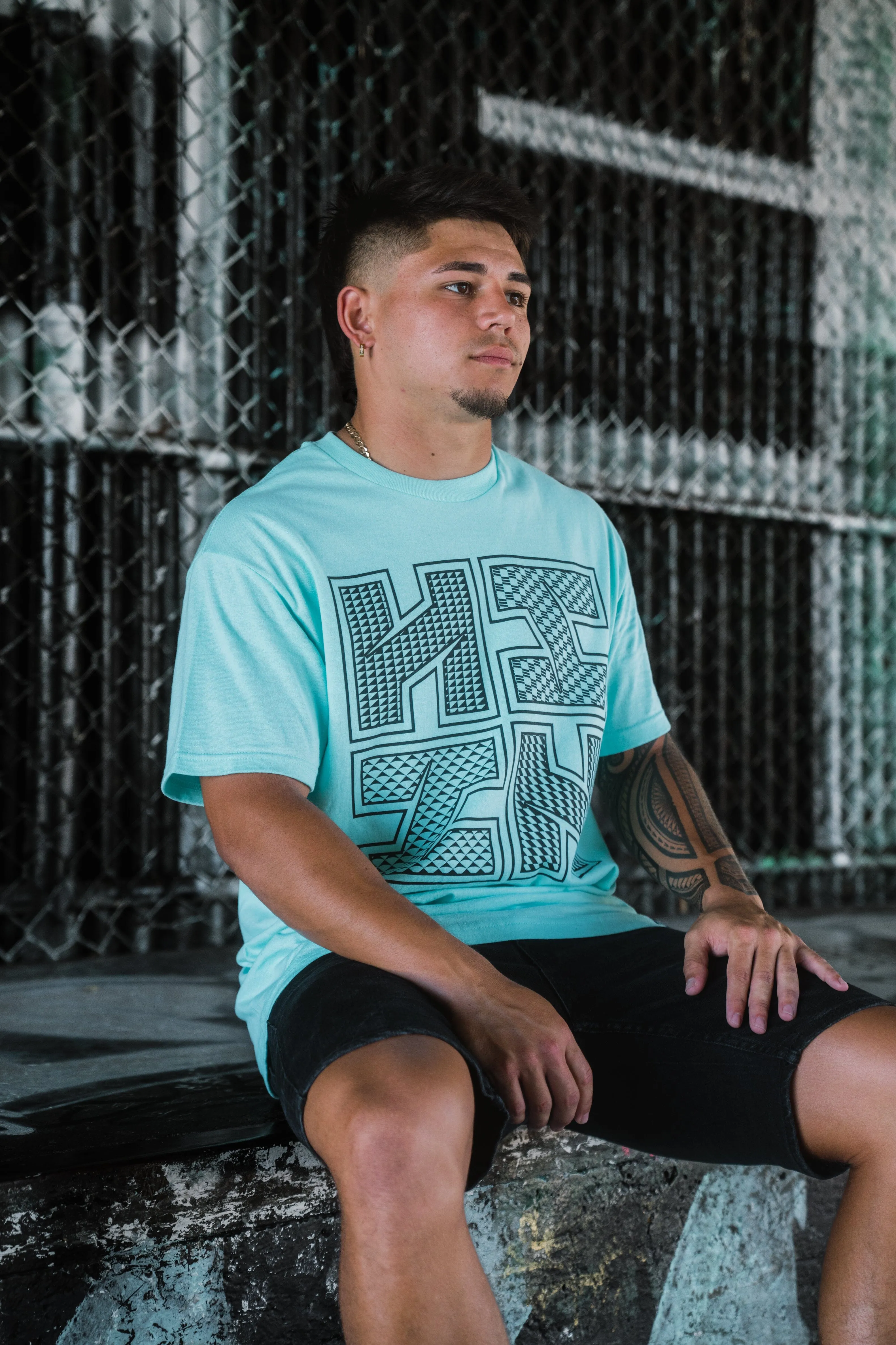 SLIT LOGO TRIBAL MINT T-SHIRT (ALL SALES FINAL)