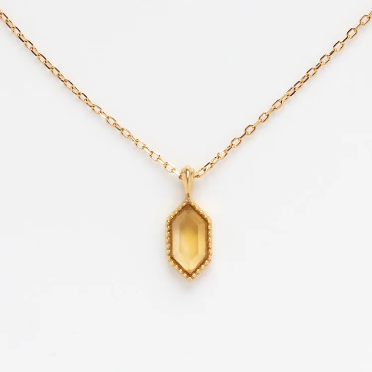 Solid Gold Citrine Destiny Hexagon Necklace for Abundance