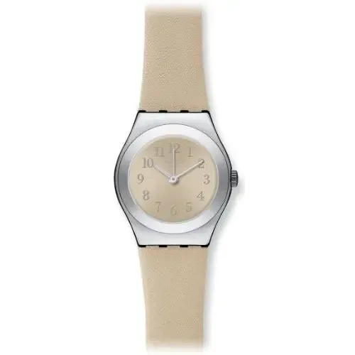 Swatch Cuepli Beige Dial Stainless Steel Leather Strap Ladies Watch YSS280