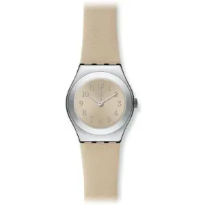 Swatch Cuepli Beige Dial Stainless Steel Leather Strap Ladies Watch YSS280