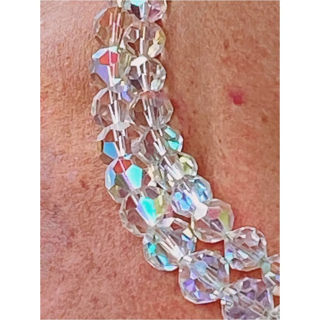 Vintage Aurora Borealis Rock Crystal Necklace Dbl Strand 1950S